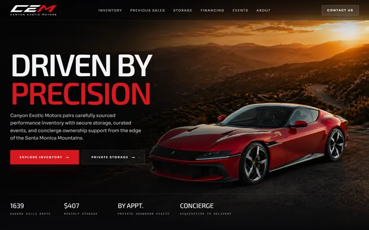 Screenshot of the Canyon Exotic Motors website