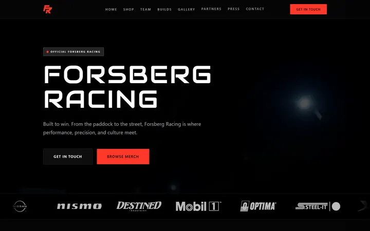 Screenshot of the Forsberg Racing website