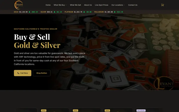 Screenshot of the Levant Gold website