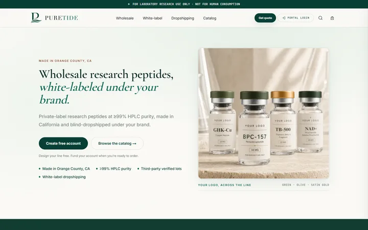 Screenshot of the PureTide Sciences website