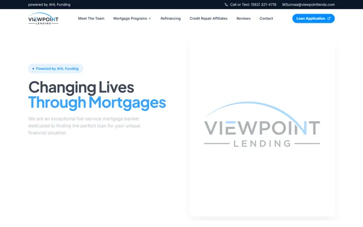 Screenshot of the ViewPoint Lending website