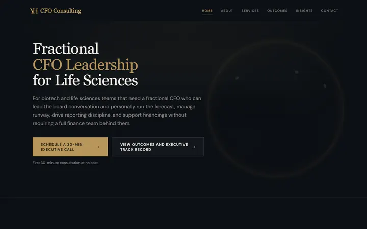 Screenshot of the YH CFO Consulting website